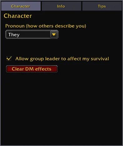 Character tab