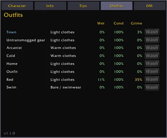 Outfits tab